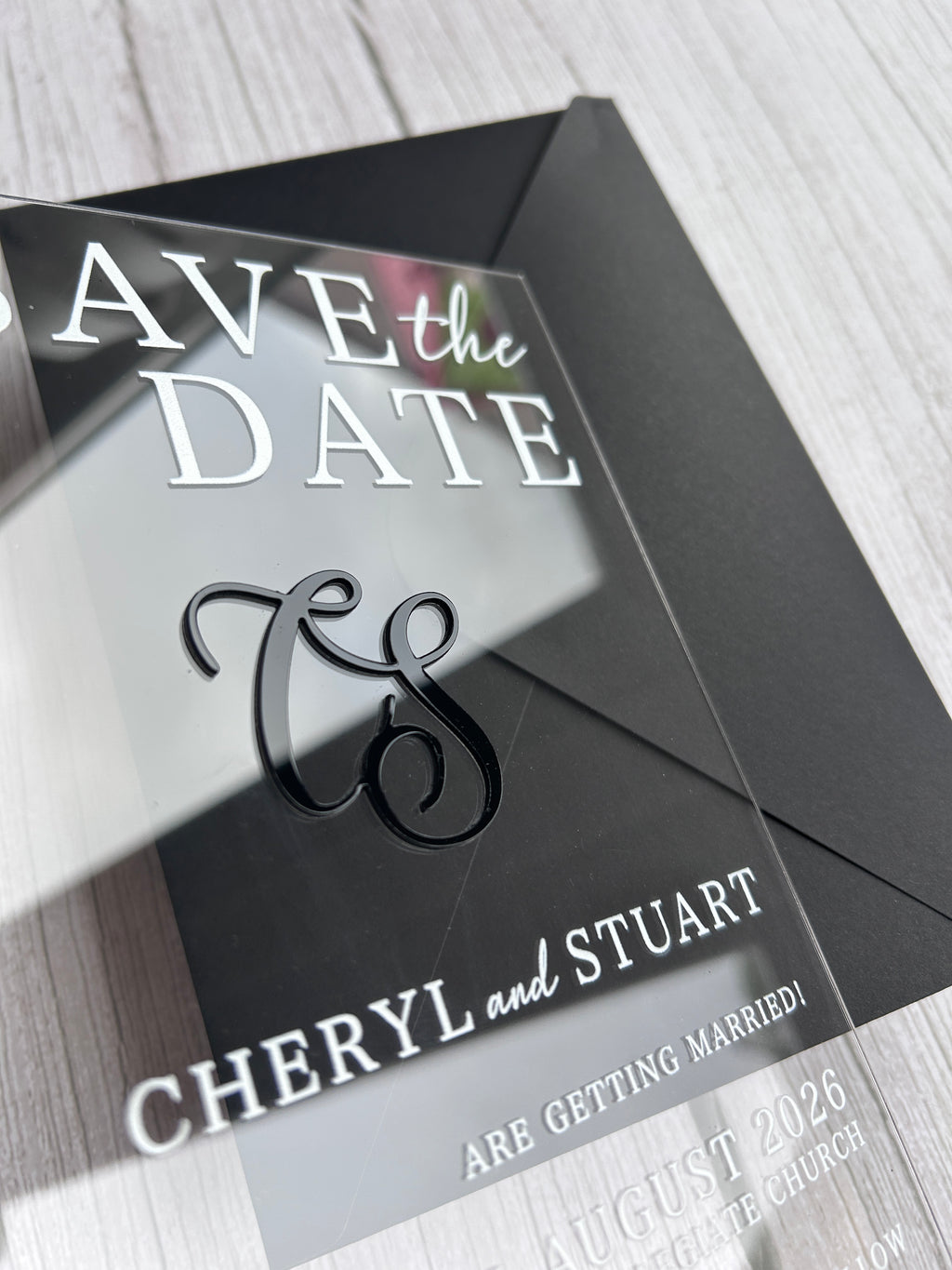 Luxury Clear Acrylic Save the Date with 3D Monogram