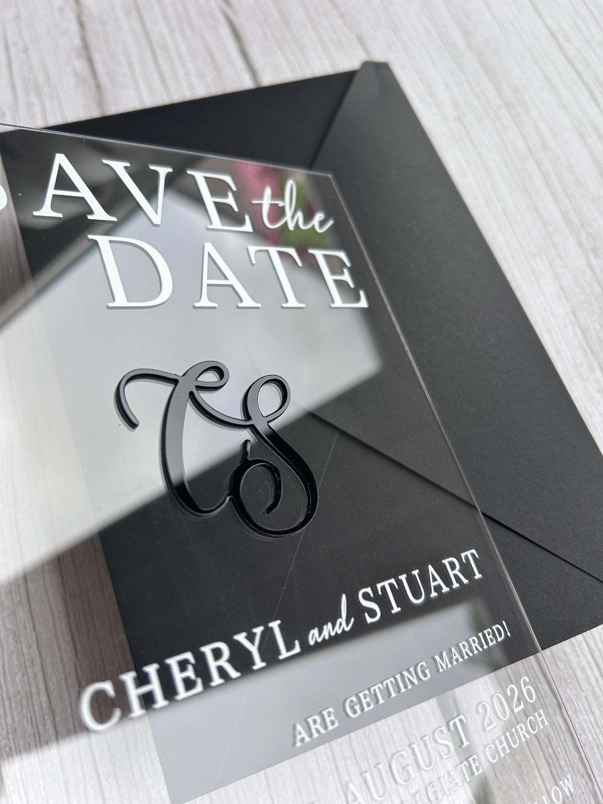 Luxury Clear Acrylic Save the Date with 3D Monogram