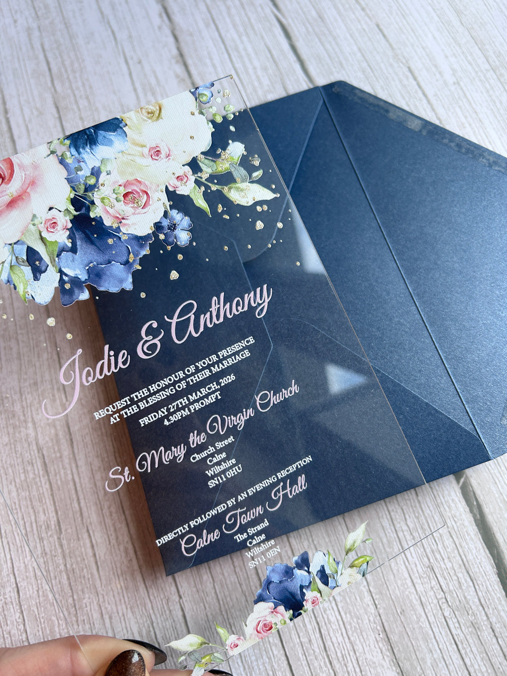 Navy & Blush Acrylic Wedding Invitation with Foiled Inserts