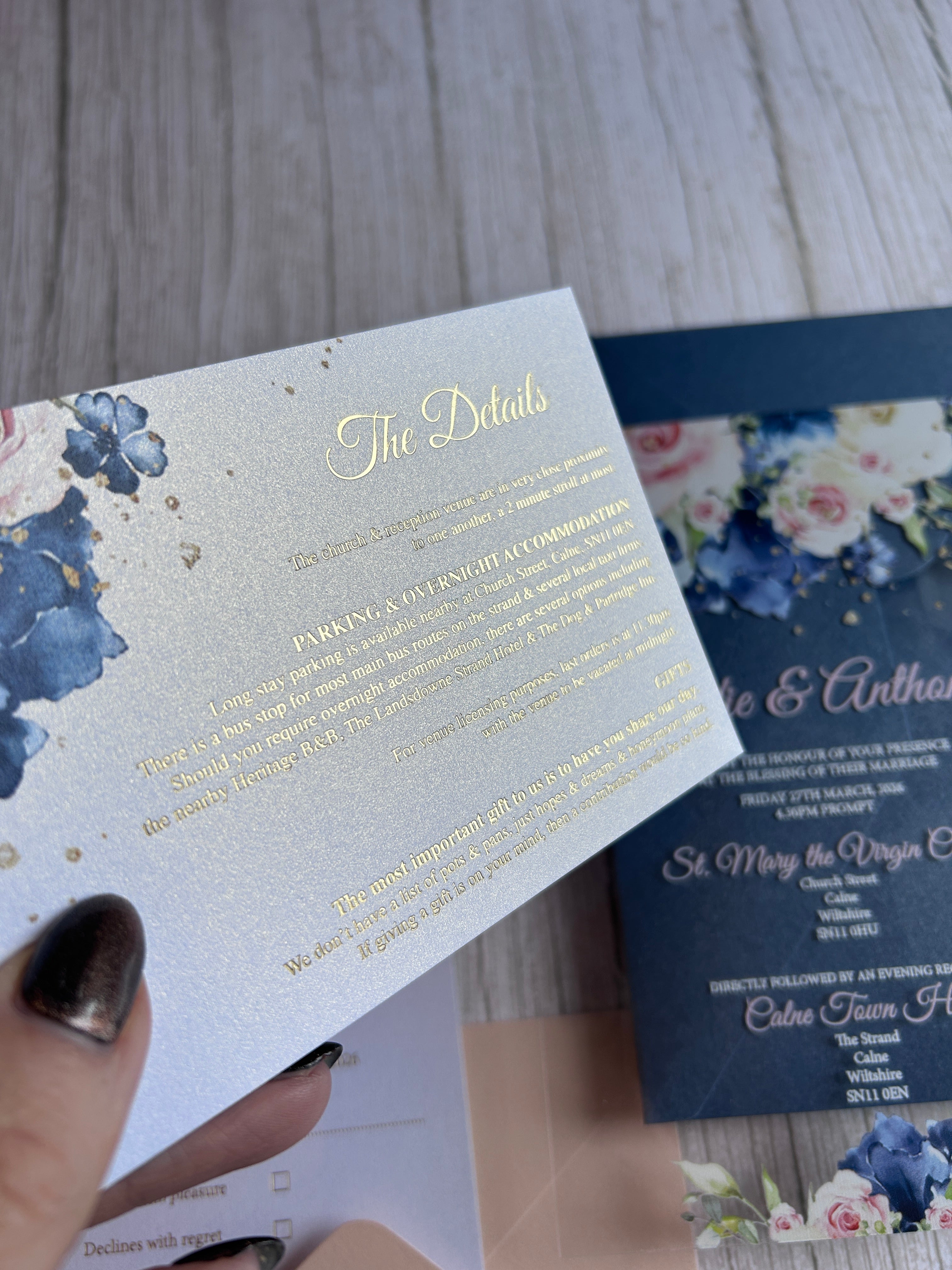 Navy & Blush Acrylic Wedding Invitation with Foiled Inserts