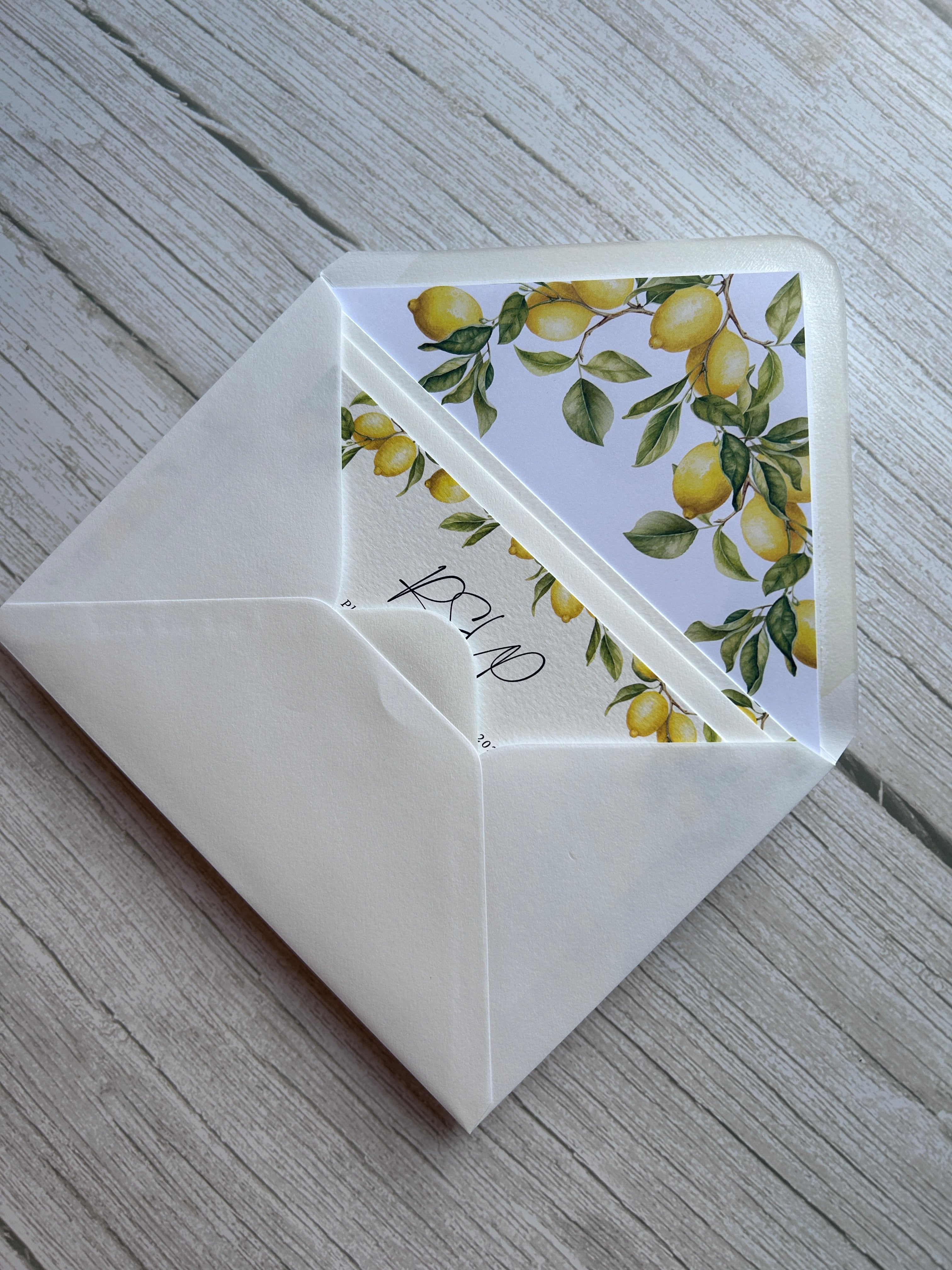 Italian Lemon Wedding Invitation With Lemon Thread & Personalised Wax Seal