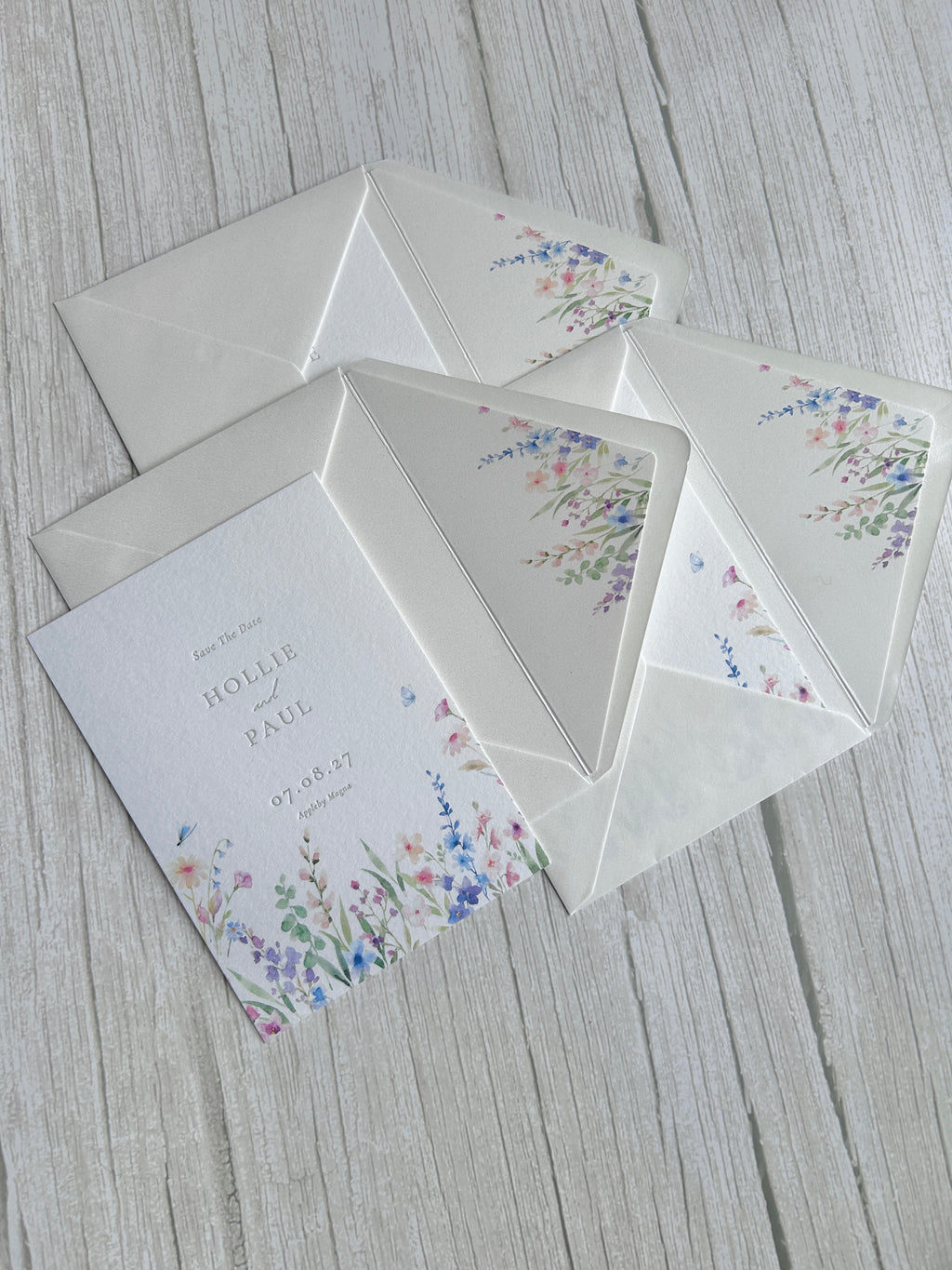 Letterpress Wildflower Save The Date with Envelope Liner