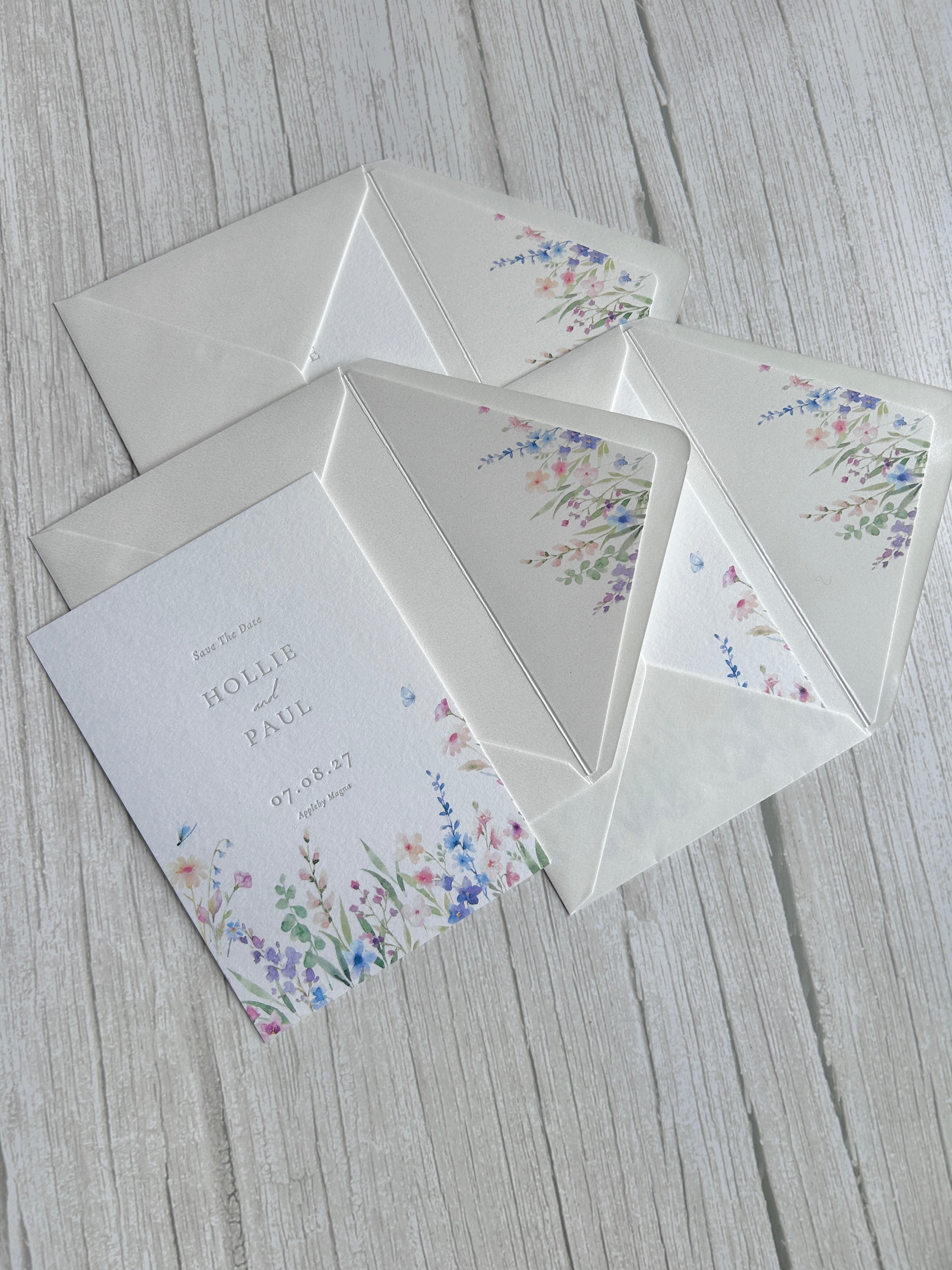 Letterpress Wildflower Save The Date with Envelope Liner