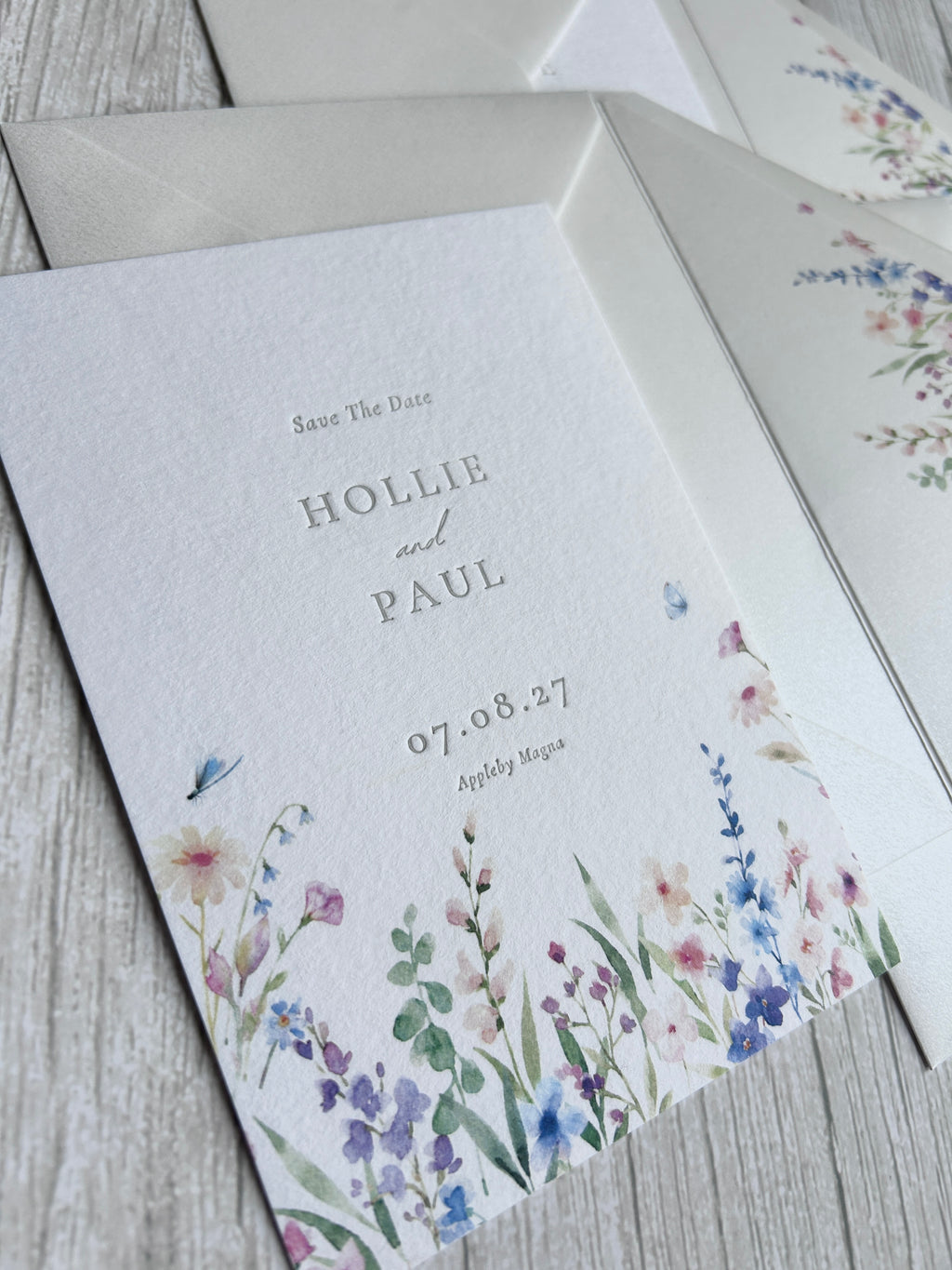 Letterpress Wildflower Save The Date with Envelope Liner