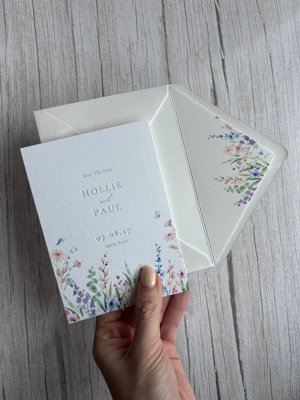Letterpress Wildflower Save The Date with Envelope Liner