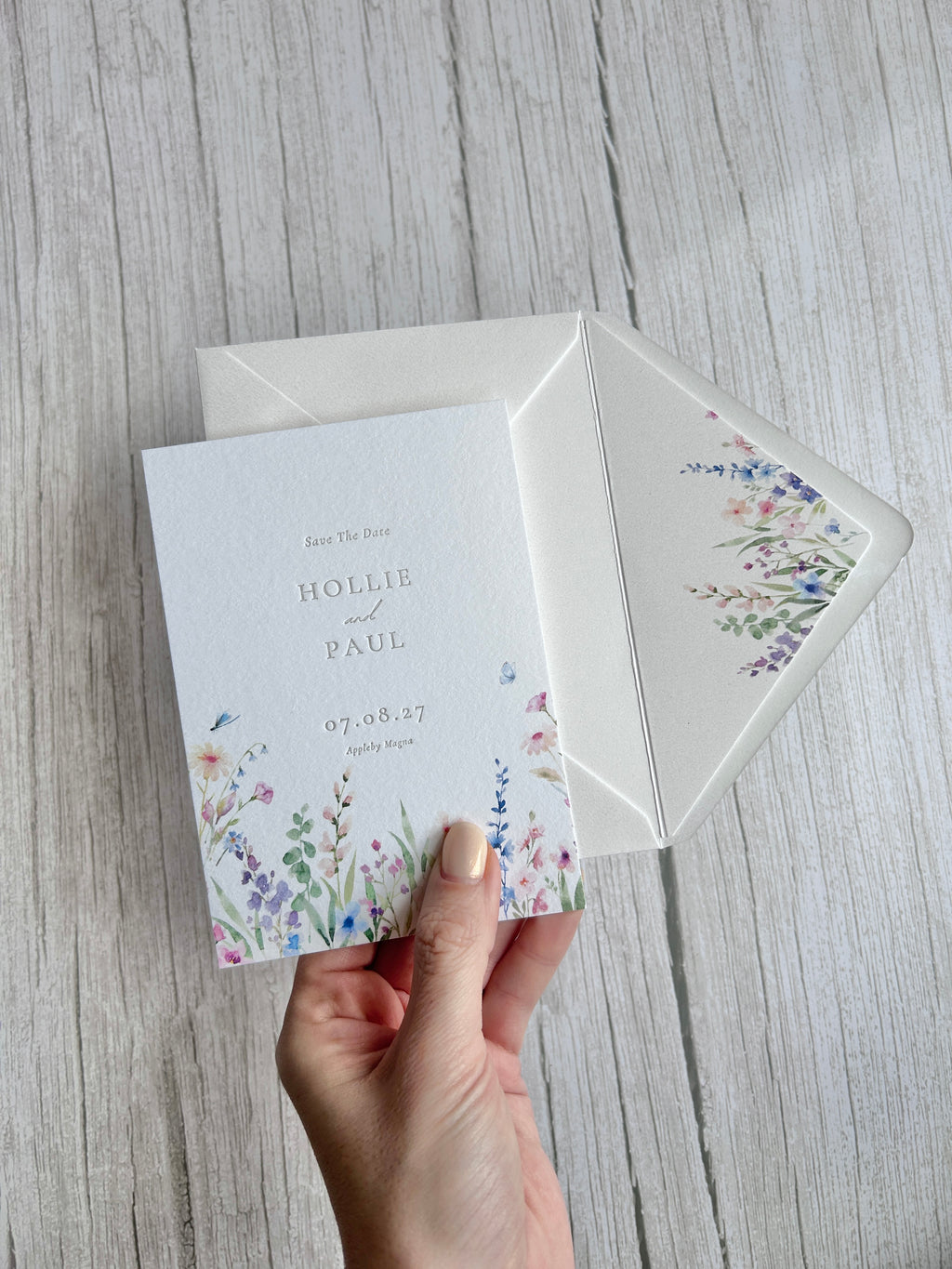 Letterpress Wildflower Save The Date with Envelope Liner