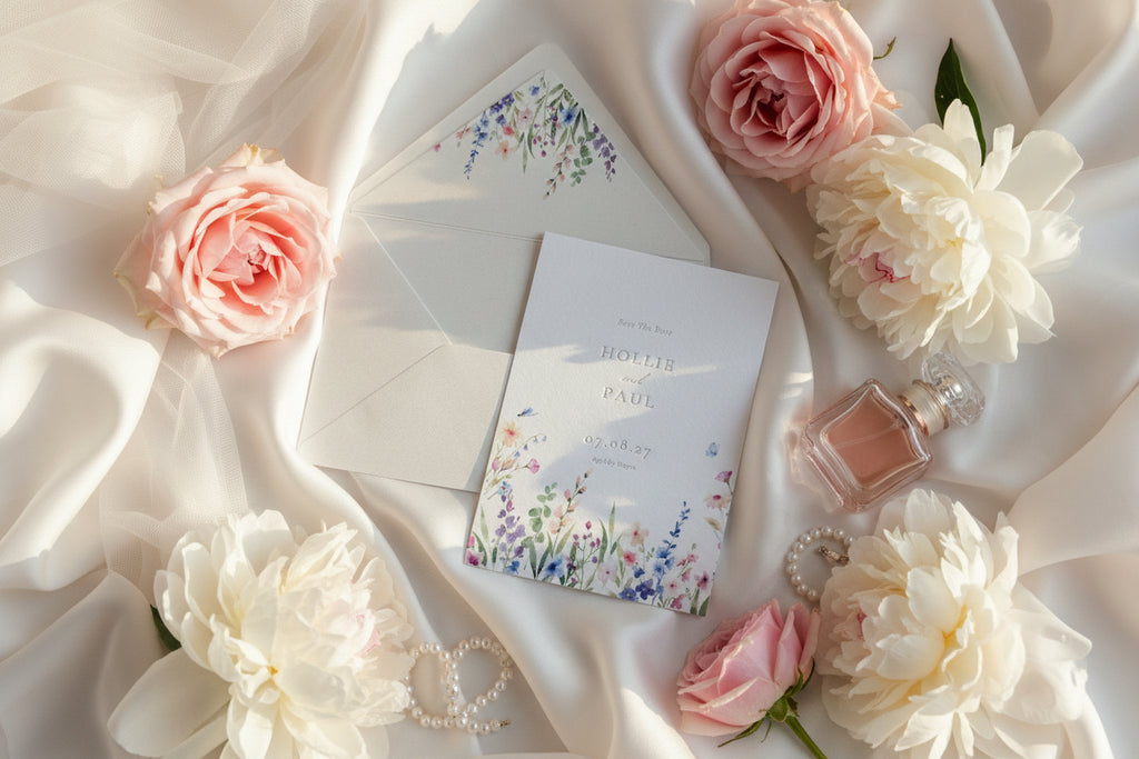 Letterpress Wildflower Save The Date with Envelope Liner