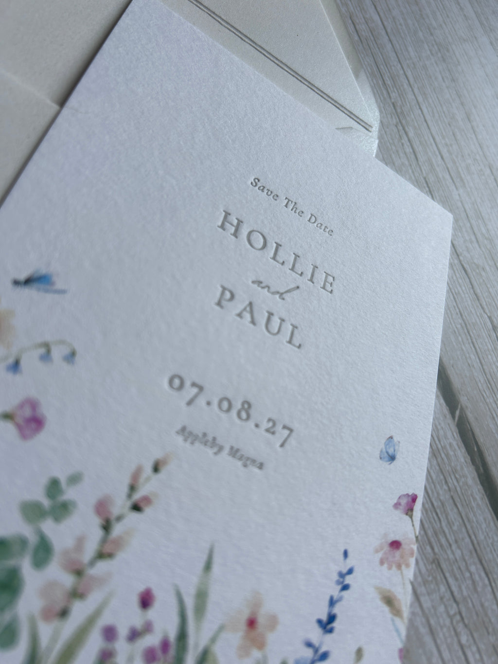 Letterpress Wildflower Save The Date with Envelope Liner