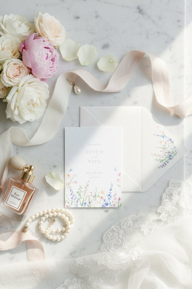 Letterpress Wildflower Save The Date with Envelope Liner