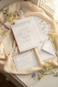 Wildflower Watercolour Botanical Border Wedding Invitations with Vellum Bellyband & Envelope Liner
