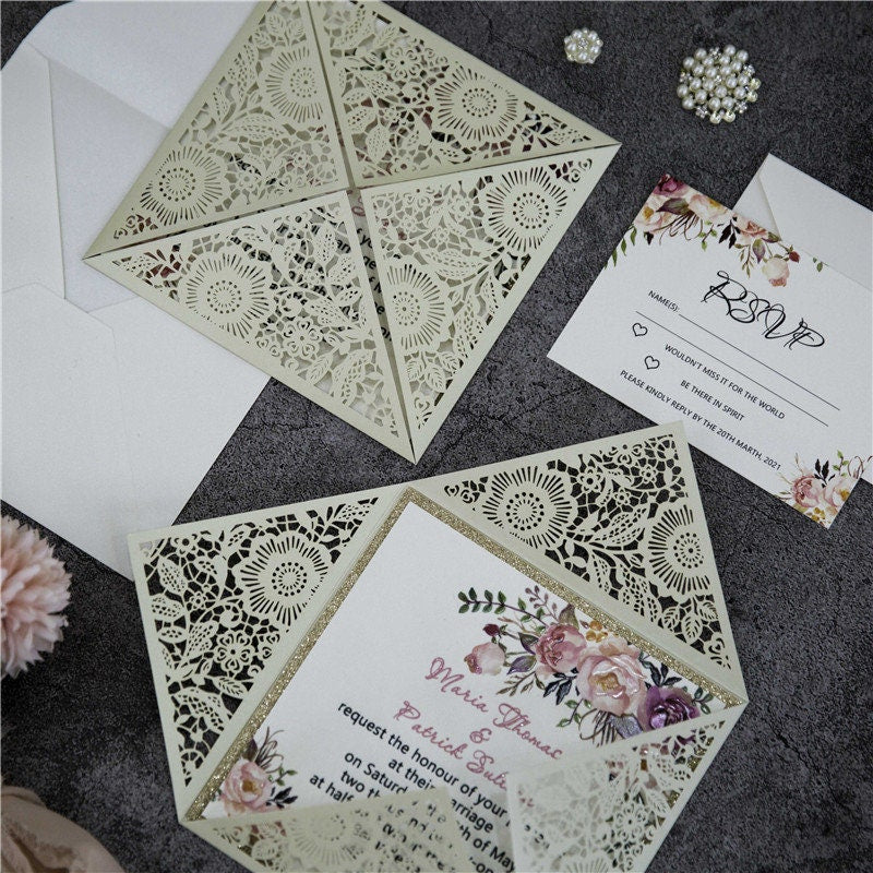 Boho Floral Laser Cut Wedding Invitation
