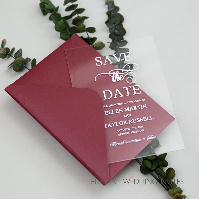 Clear Acrylic Save The Date Invitation | Shimmer Envelope