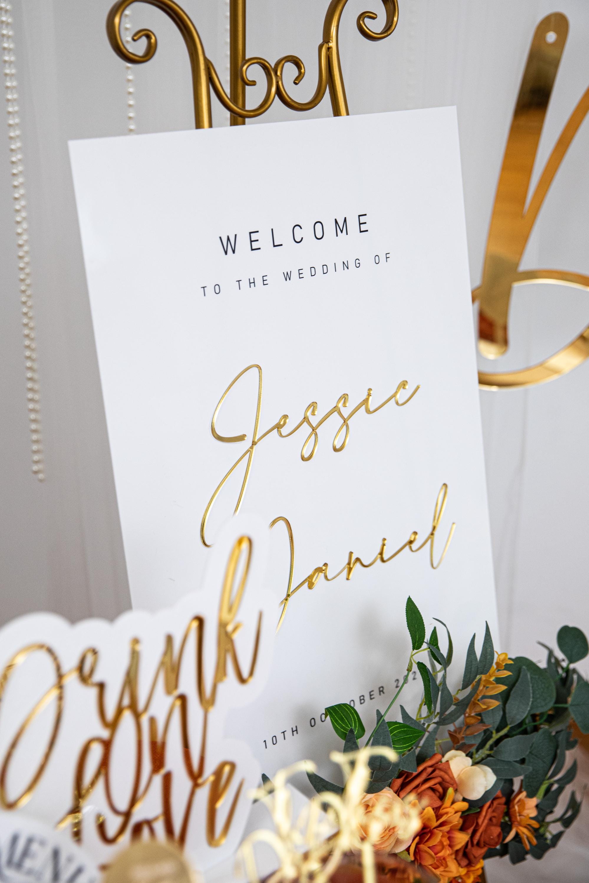 Modern Acrylic Wedding Welcome Sign, Gold 3D Names