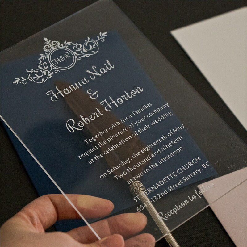 Simplistic Clear & White Acrylic Wedding Invitation