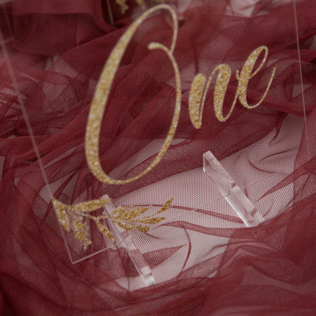 Gold Foil Acrylic Wedding Table Numbers with Floral Design