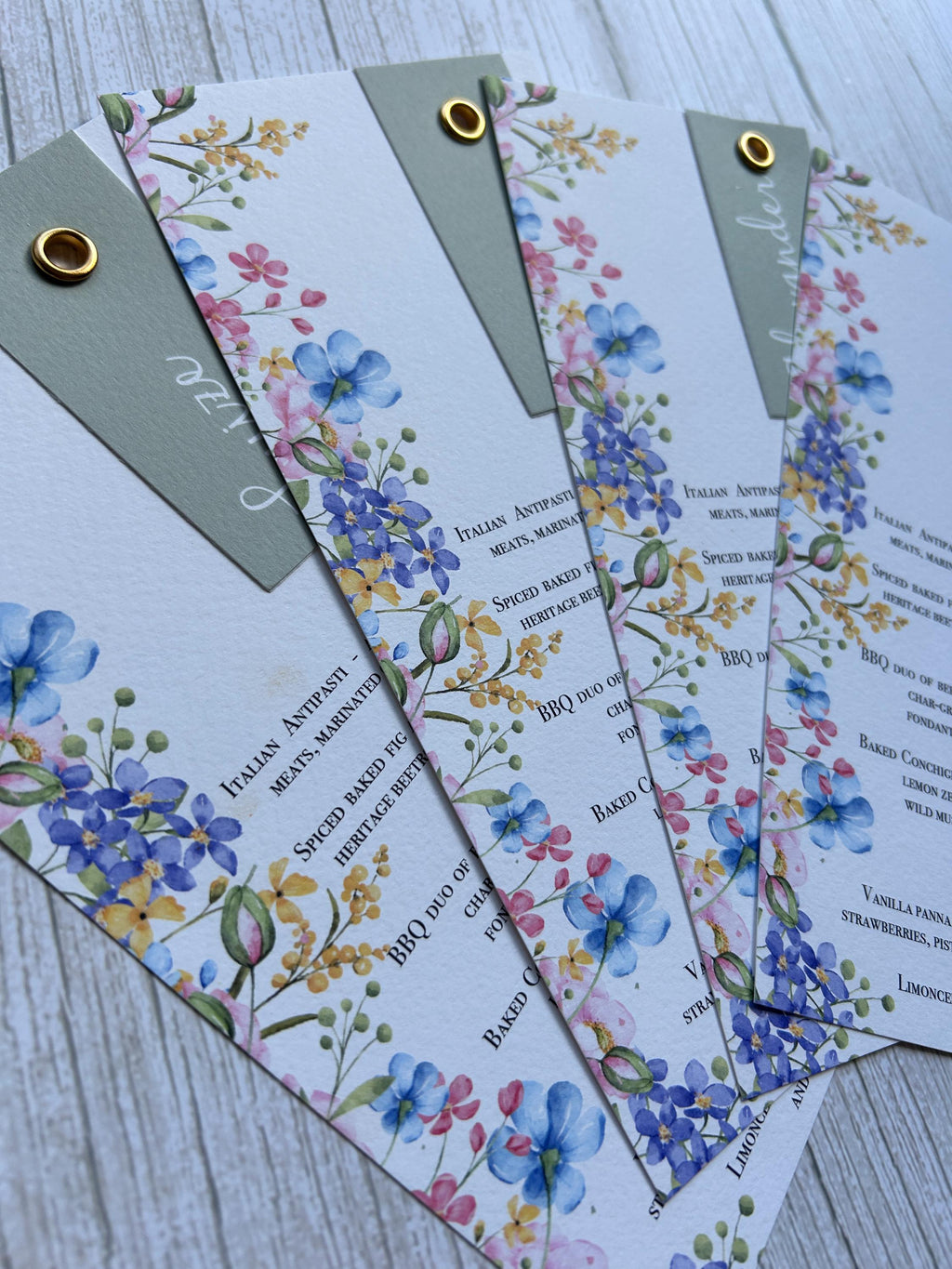 Wildflower Wedding Menus with Guest Names
