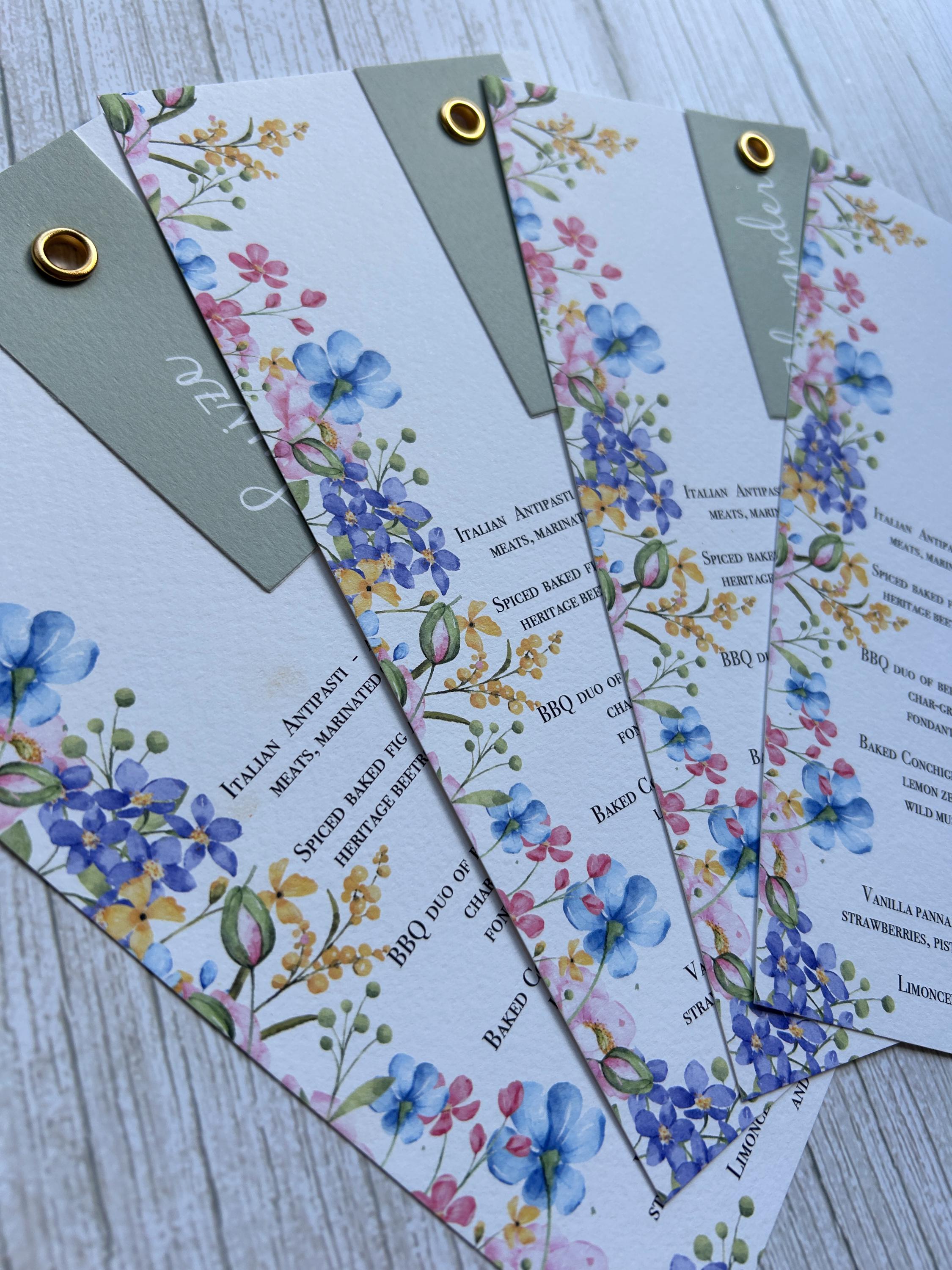 Wildflower Wedding Menus with Guest Names