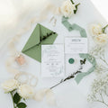 Deckle Edge Green Wedding Invitation and RSVP with Wax Seal | Botanical Wedding Invite