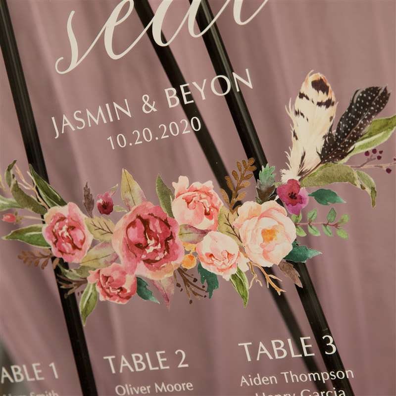 Floral Acrylic Wedding Table Seating Plan | Rose & Feather Design