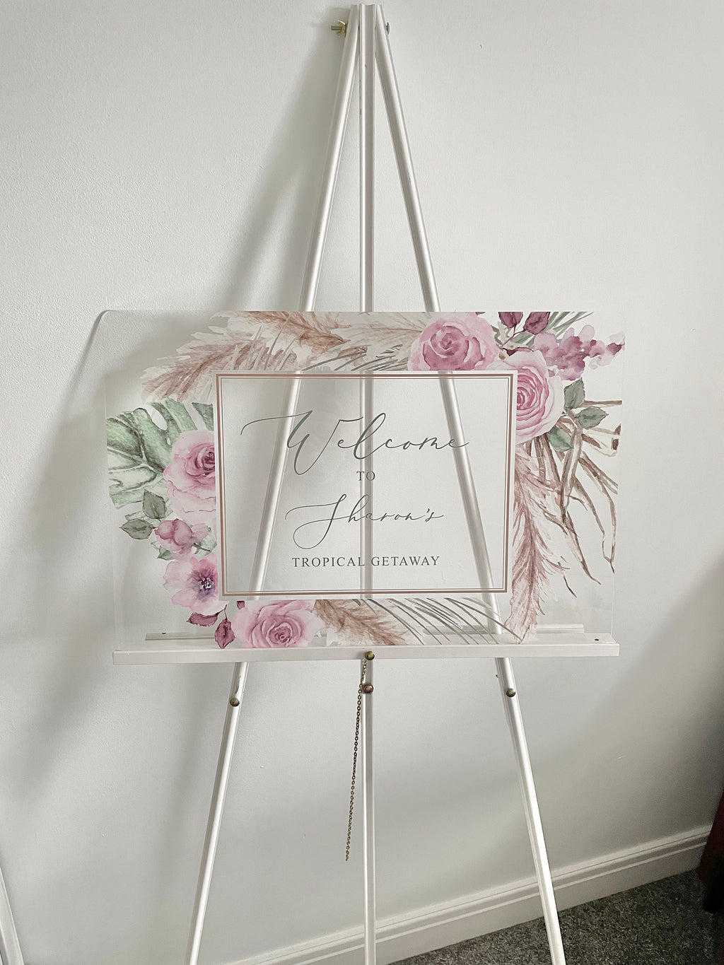 Pink Floral & Pampas Style Welcome Sign
