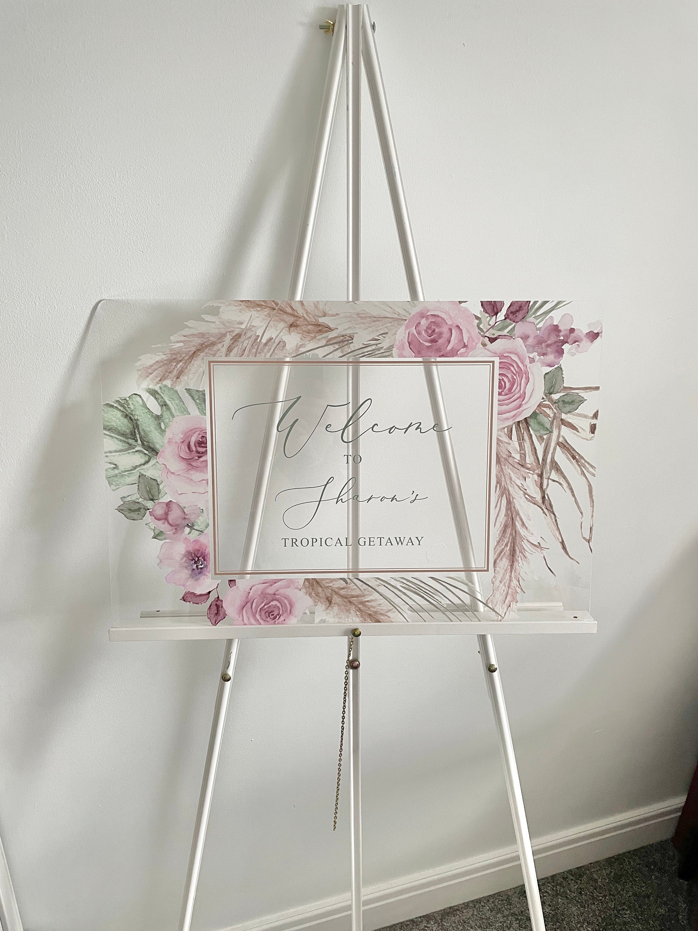 Pink Floral & Pampas Style Welcome Sign