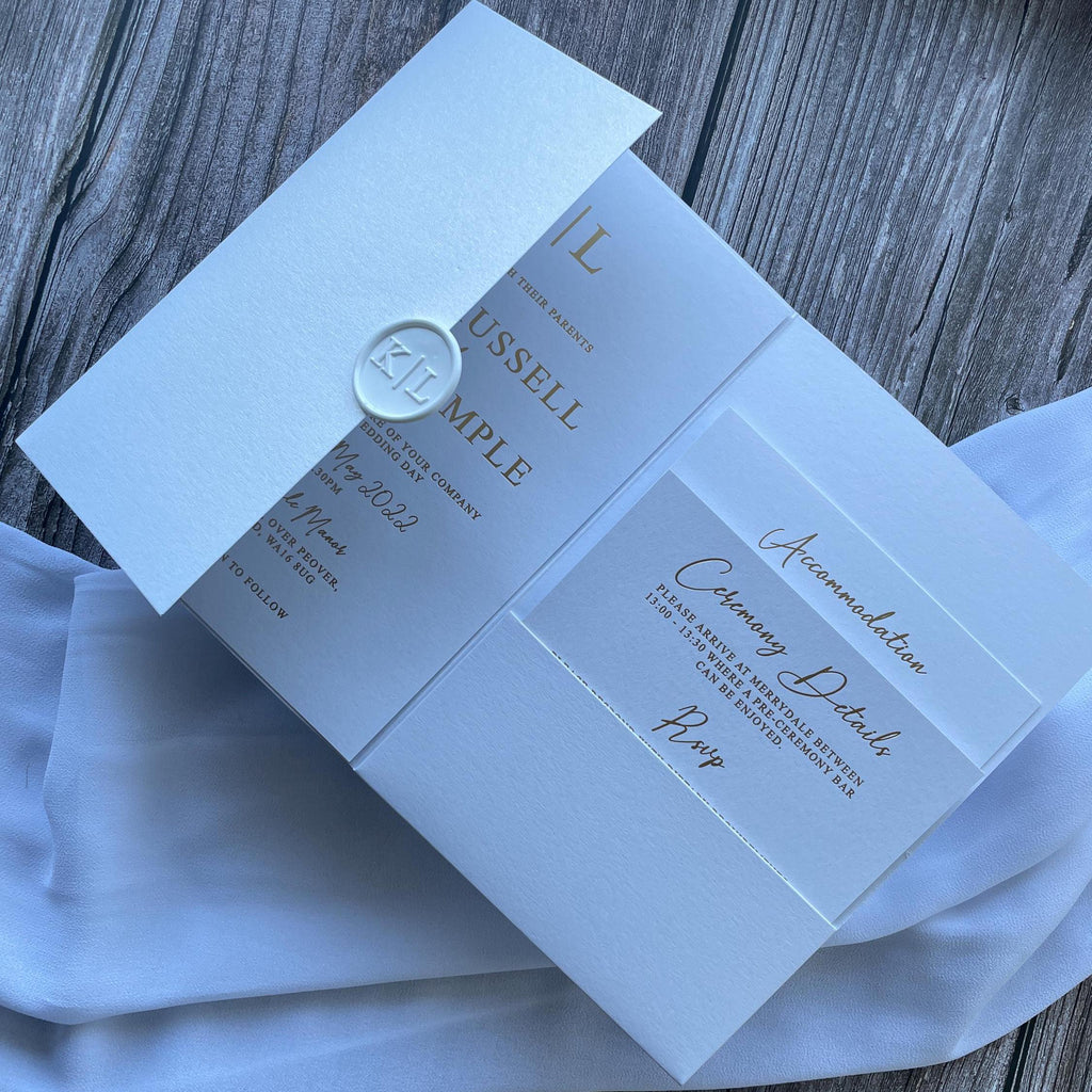 Modern Mimimalist White and Gold Foil Wedding Invitation with Inserts and Wax Seal | Modern Invite | Wedding Invitation | Gold foiled invite