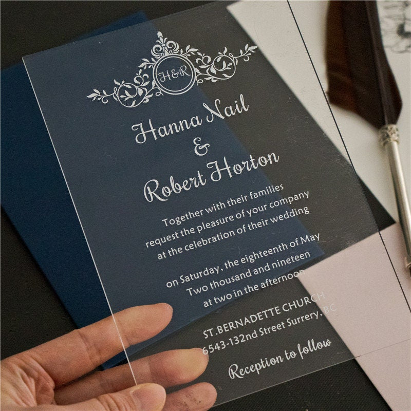 Simplistic Clear & White Acrylic Wedding Invitation