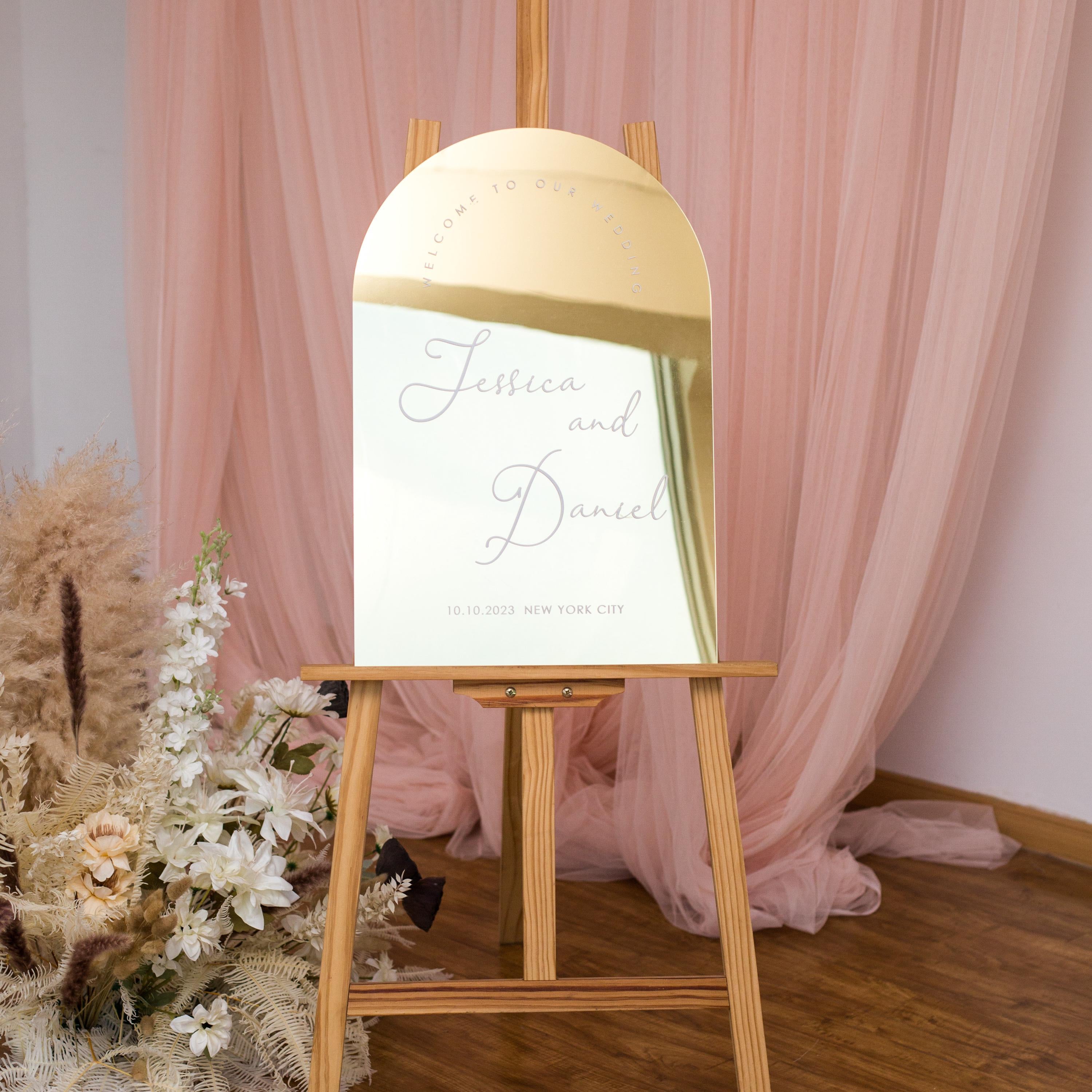 Gold Mirror Acrylic Wedding Welcome Sign | 3D Lettering