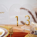 Arch Wedding Table Numbers and Names in Clear Acrylic and Gold Mirror 3D Letters