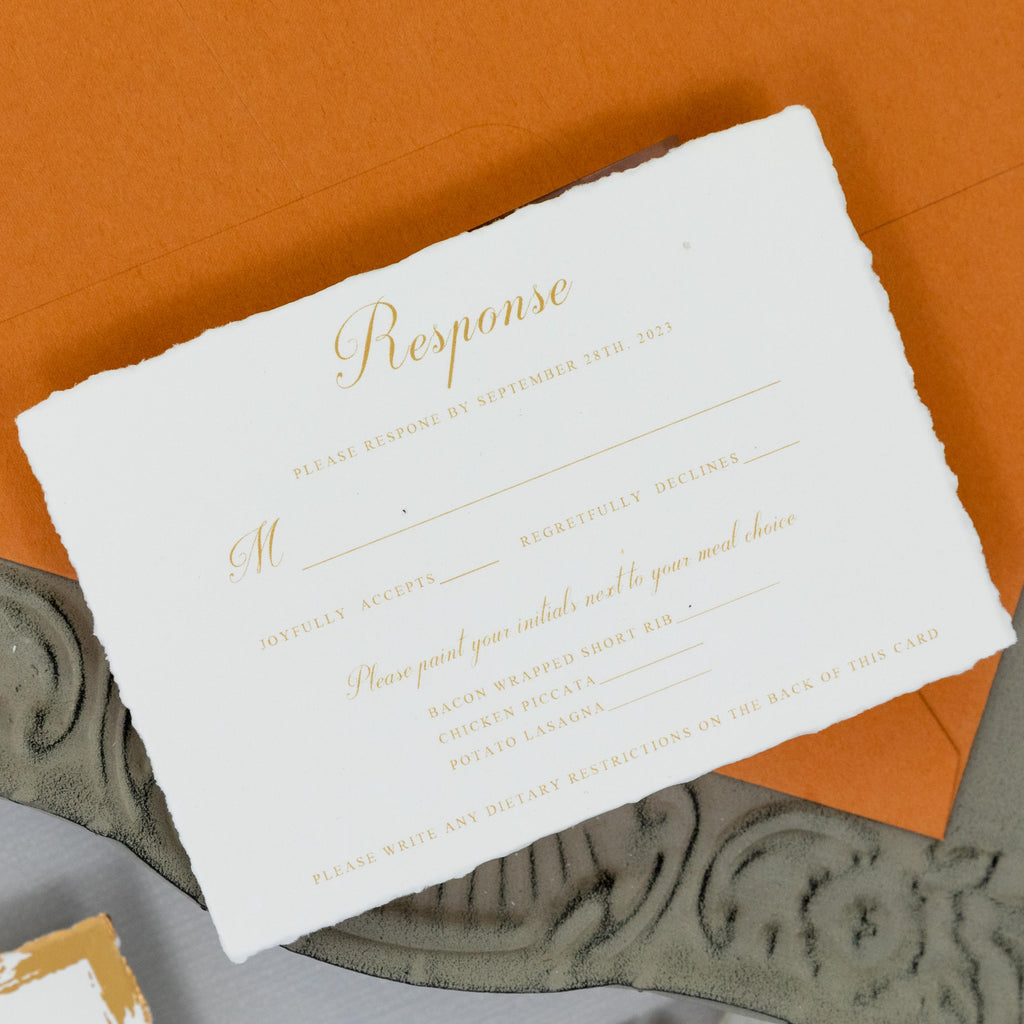 Deckle Edge Gold Foiled Wedding Invitation with RSVP matching Envelope | Modern Wedding Invite