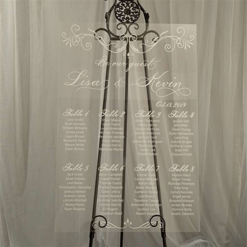 Acrylic Wedding Table Seating Plan, Elegant Reception Sign