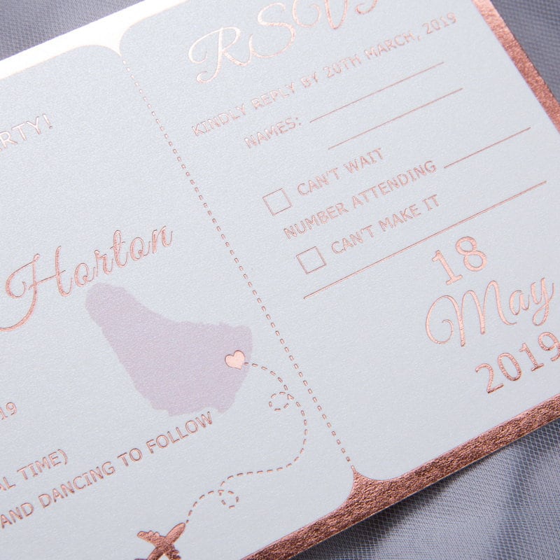 Foiled Boarding Pass Destination Wedding Invitation