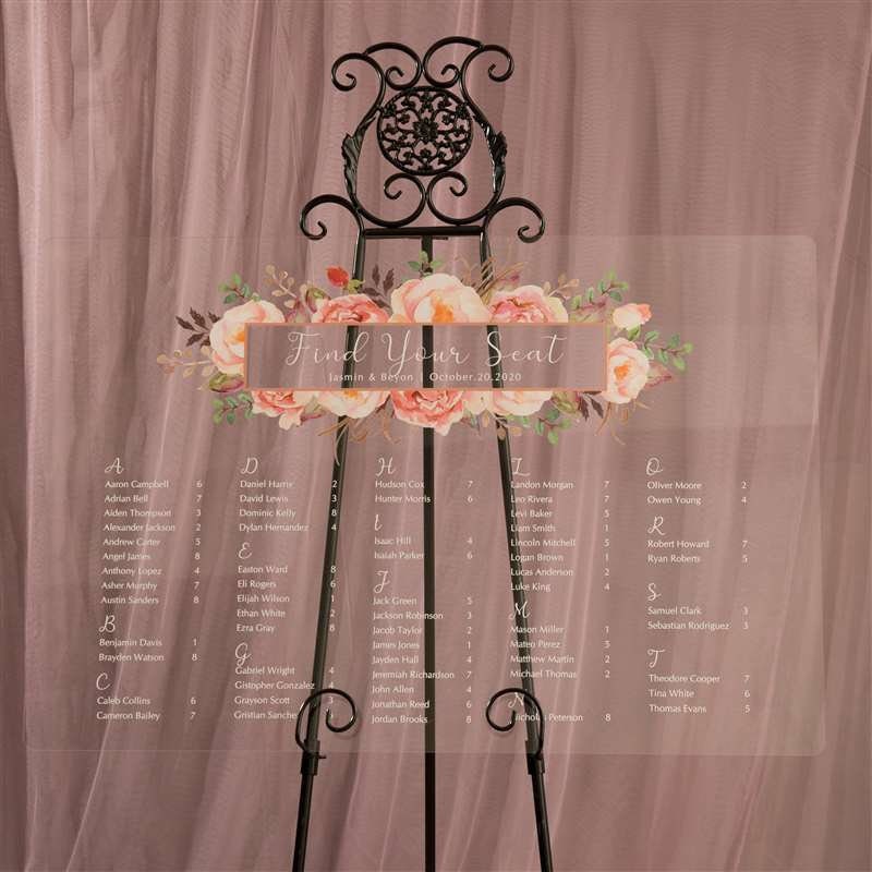 Blush Floral Acrylic Wedding Table Plan