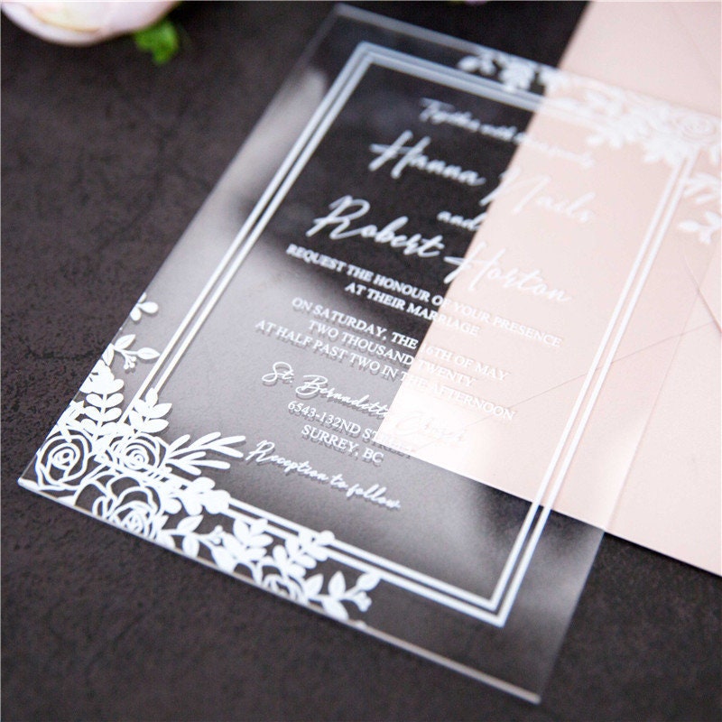 Clear Acrylic Wedding Invitation, Modern Elegant Invite