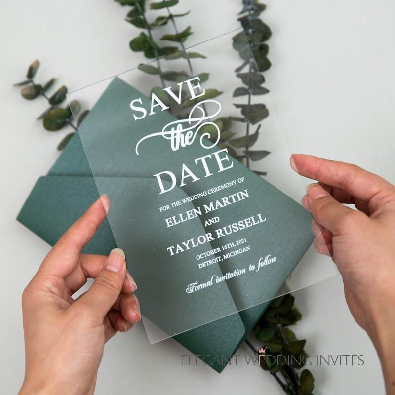 Clear Acrylic Save The Date Invitation | Shimmer Envelope