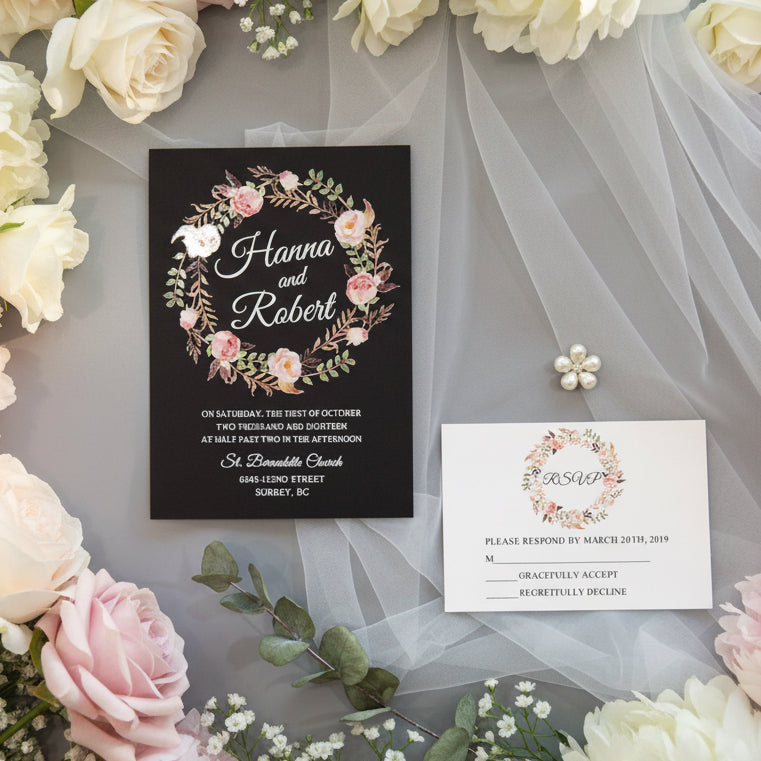 Floral Wreath UV Printed Wedding Invitation Suite