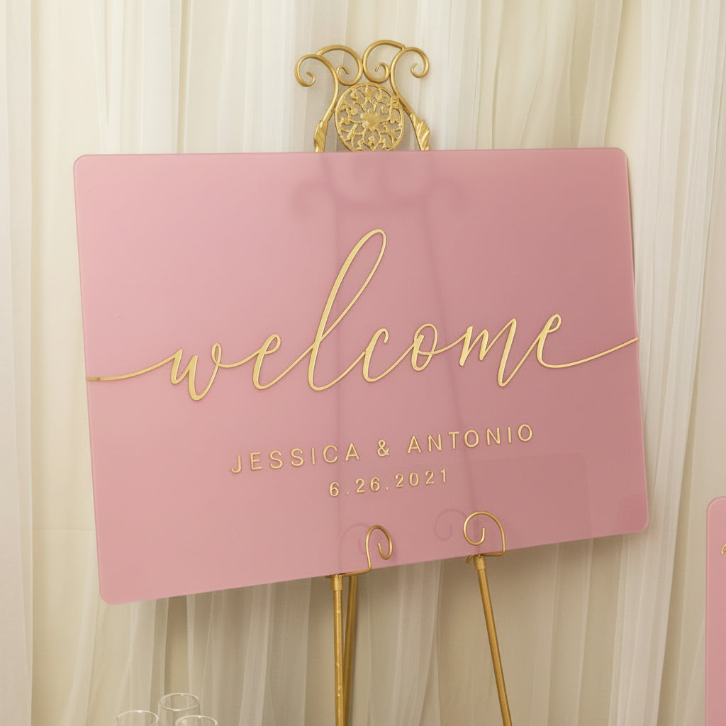 3D Gold Acrylic Wedding Welcome Sign, Dusty Pink Acrylic Decor