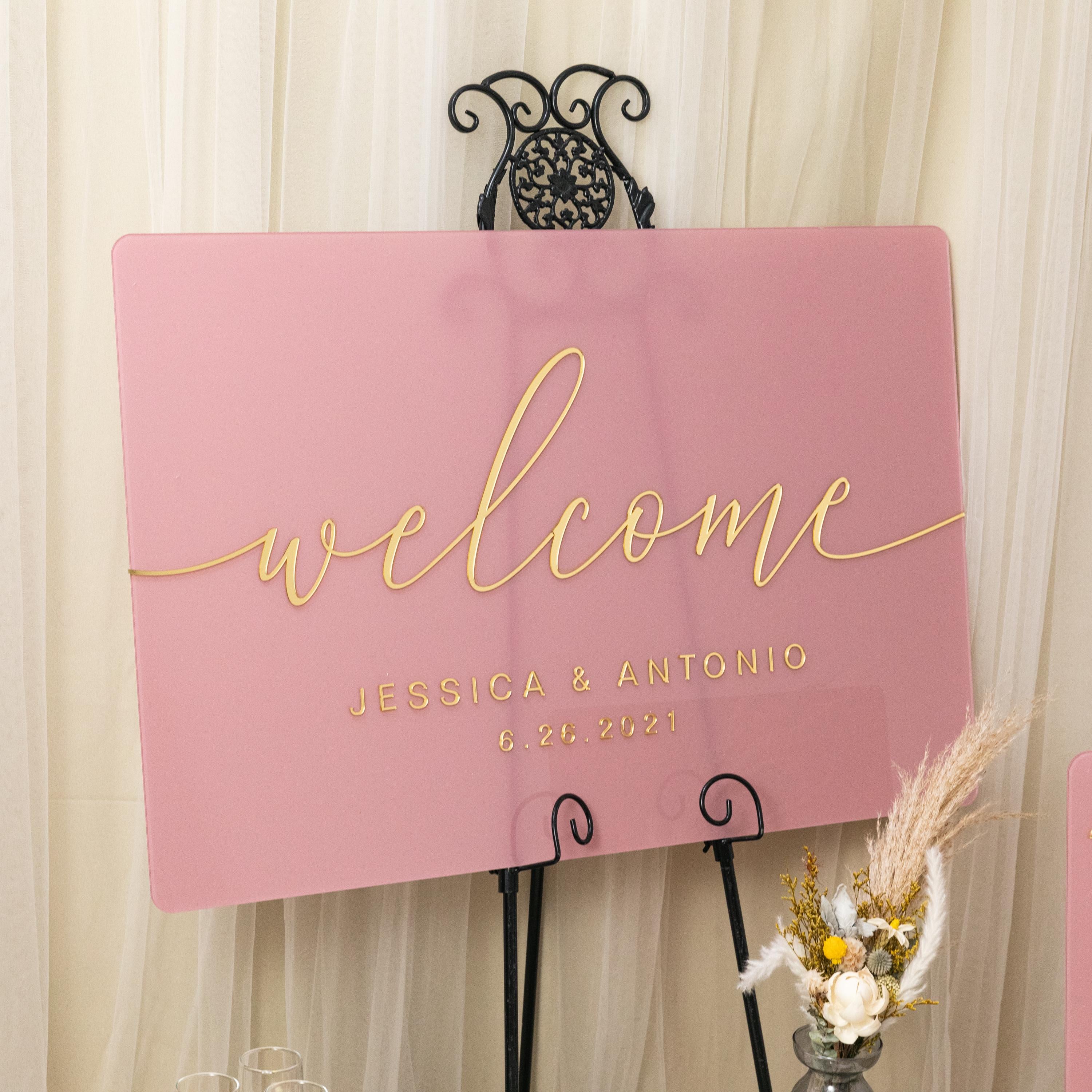 3D Gold Acrylic Wedding Welcome Sign, Dusty Pink Acrylic Decor