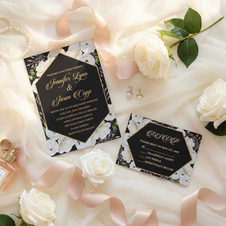 Floral UV Printed Wedding Invitation Suite