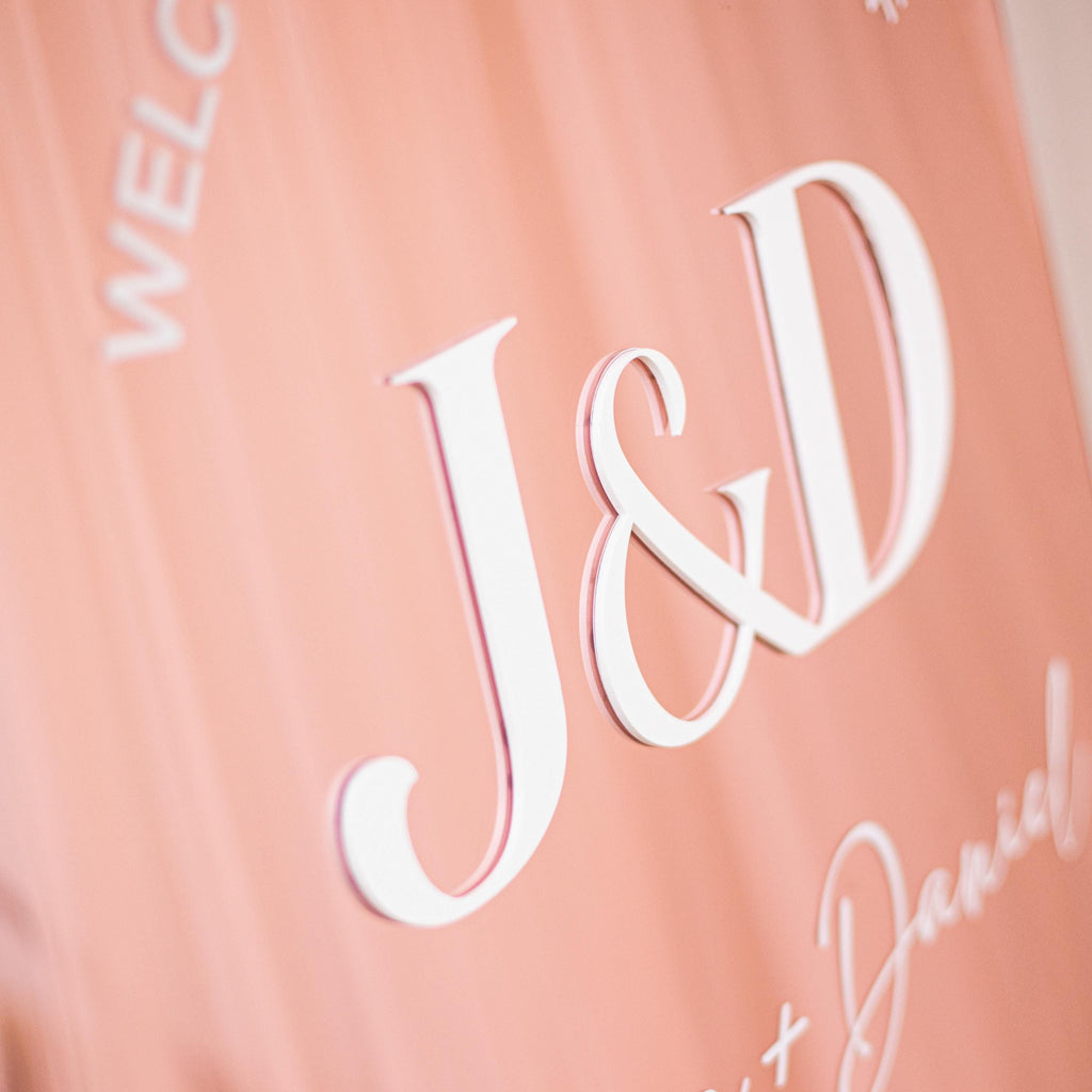 Full Arch Rose Gold Mirror Wedding Welcome Sign with white 3D Acrylic Lettering