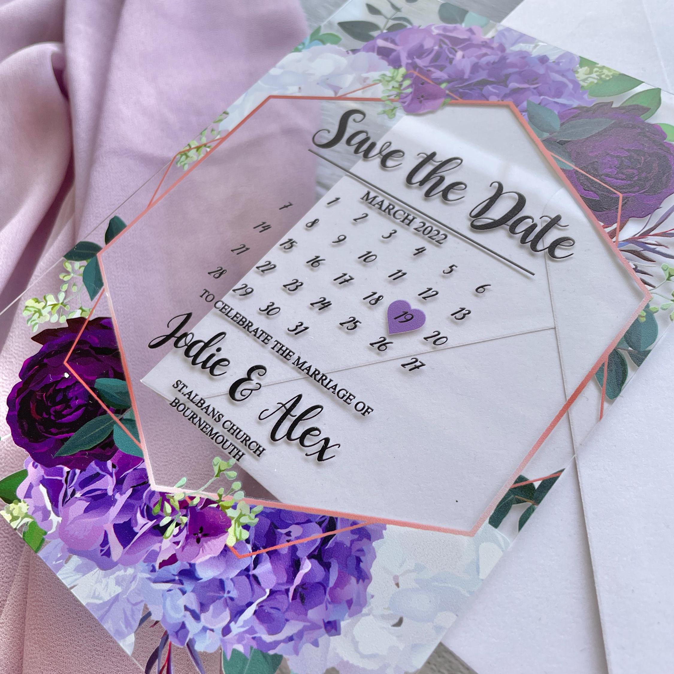 Floral Acrylic Wedding Save The Date Calendar Invite