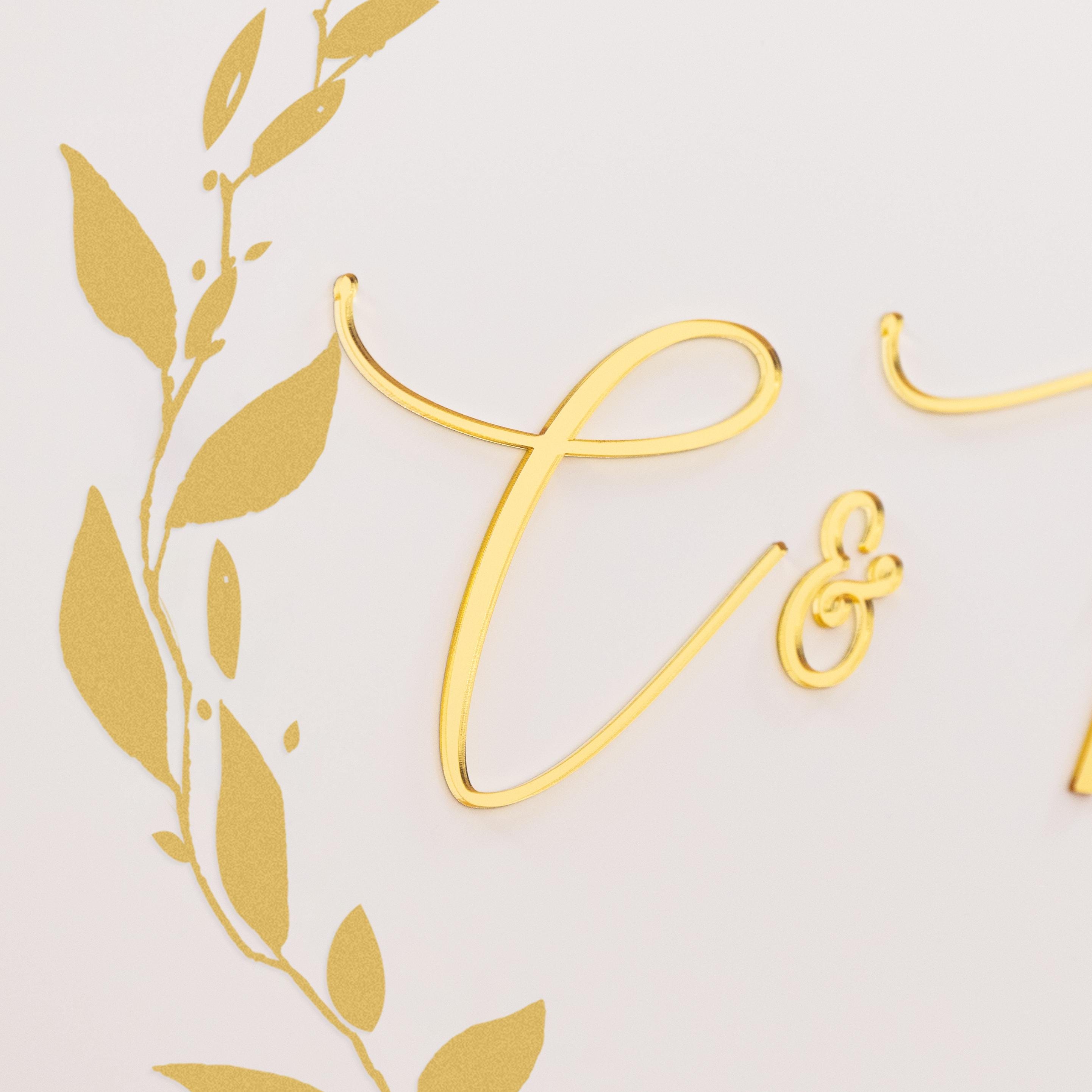 Gold 3D Initial Wedding Welcome Sign, White Acrylic