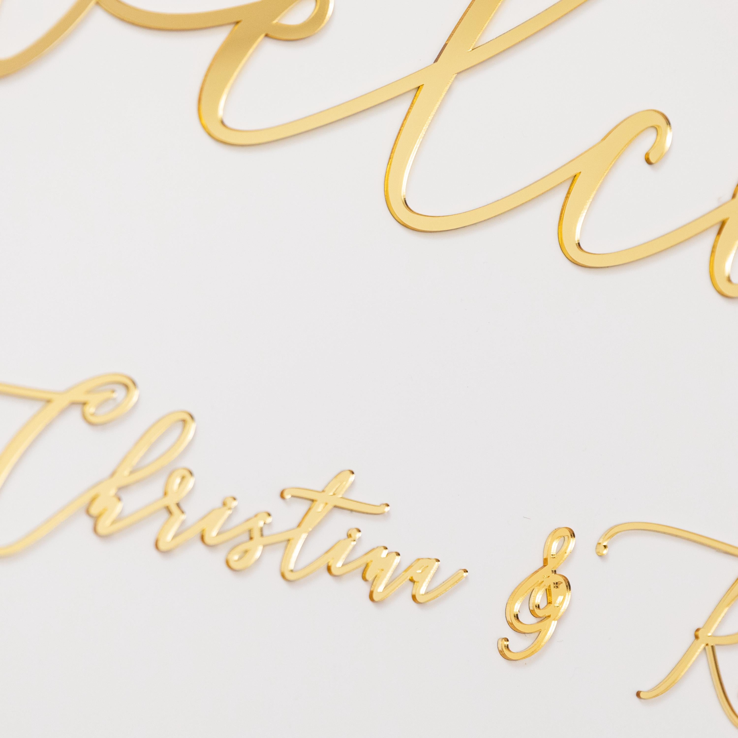 Geometric Foliage Wedding Welcome Sign, Gold Acrylic Calligraphy