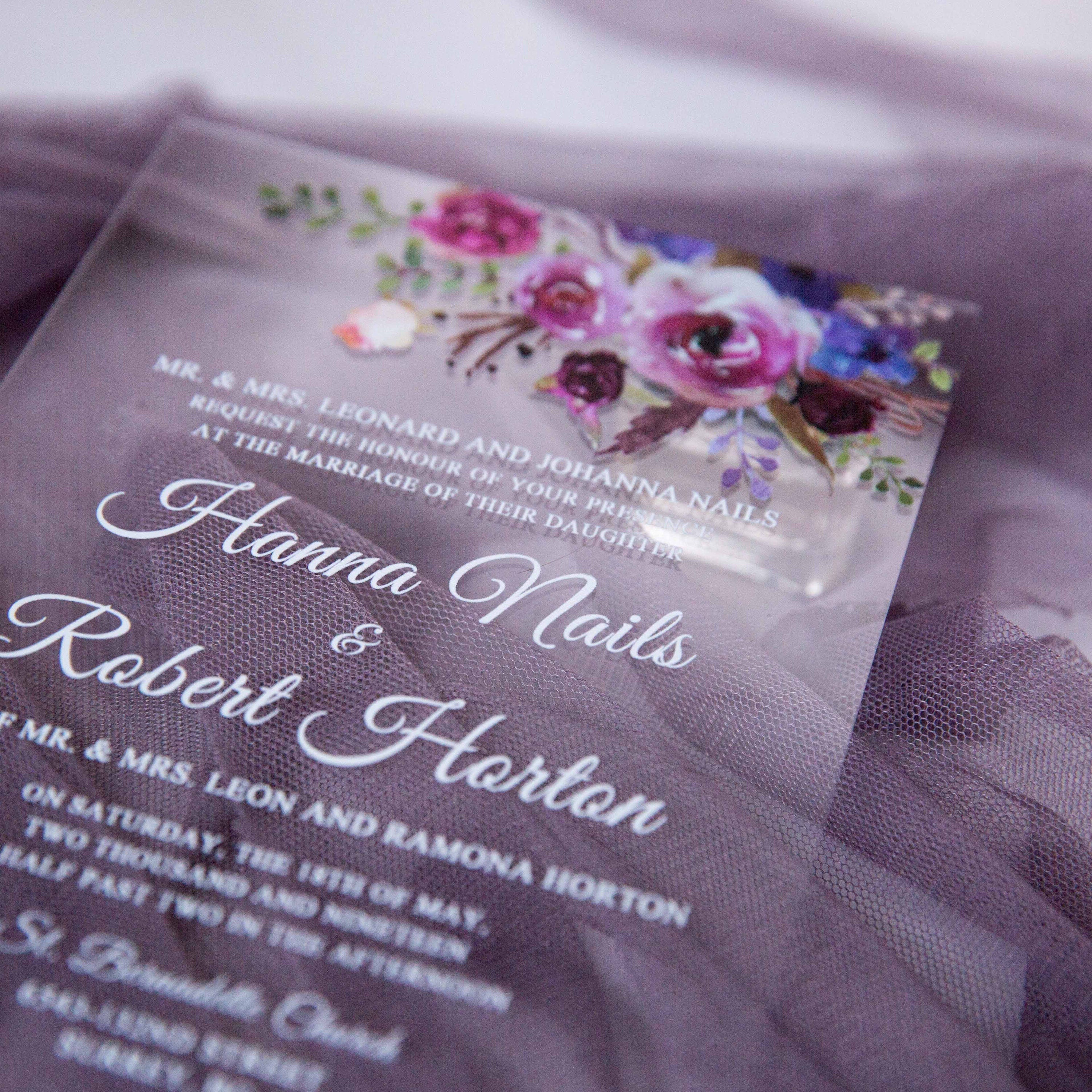 Acrylic Wedding Invitation with Pink & Purple Florals