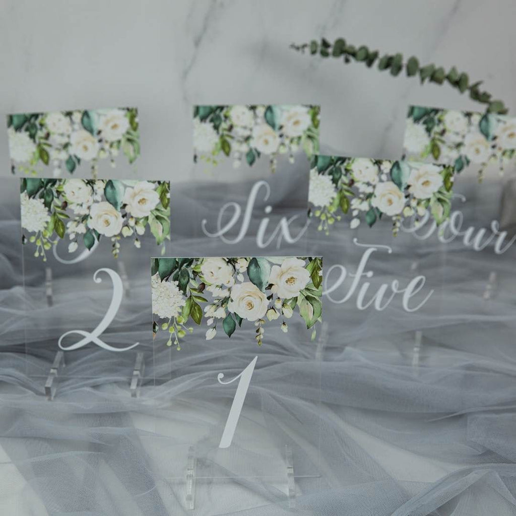White & Foliage Floral Acrylic Table Numbers