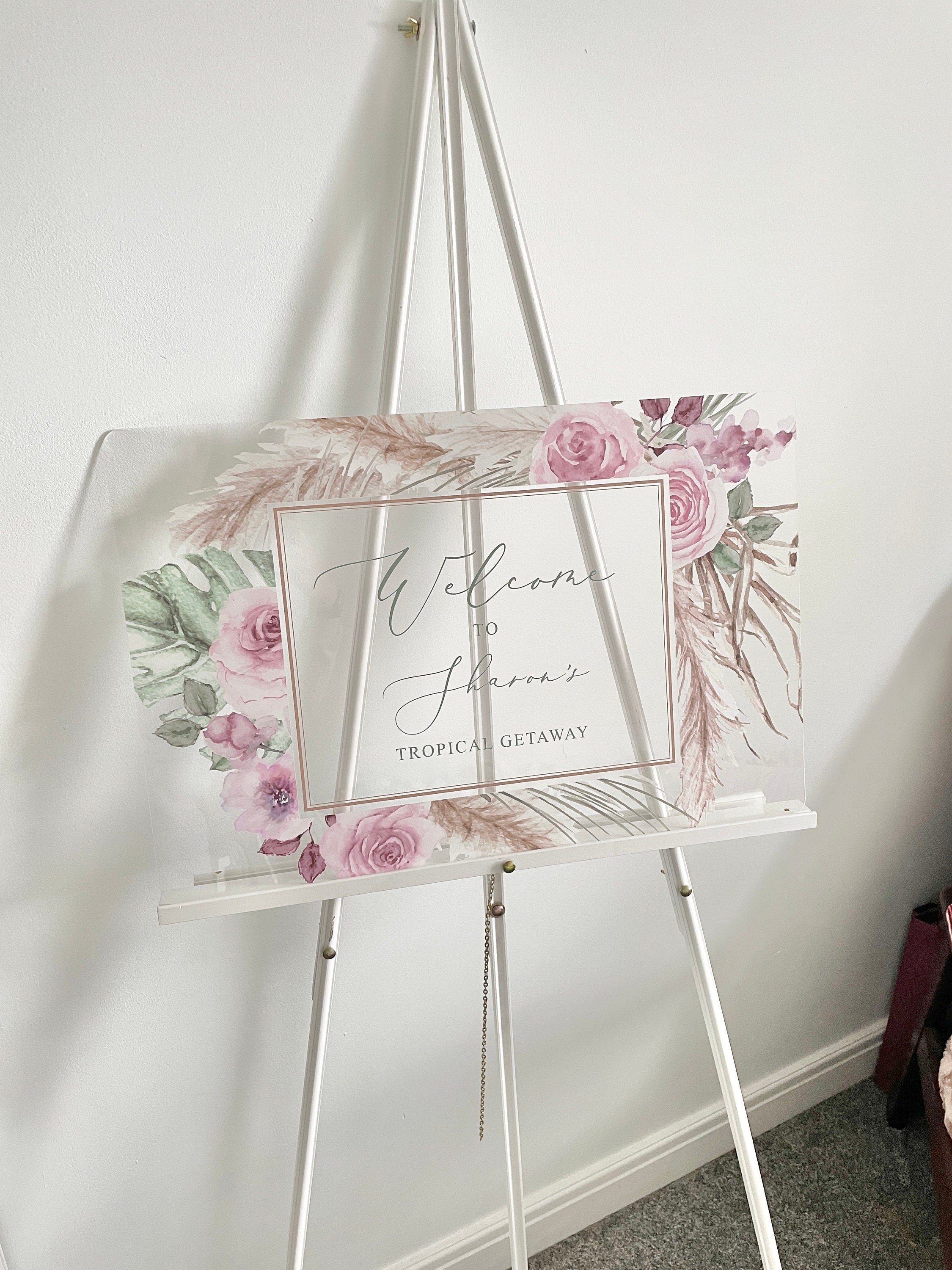 Pink Floral & Pampas Style Welcome Sign