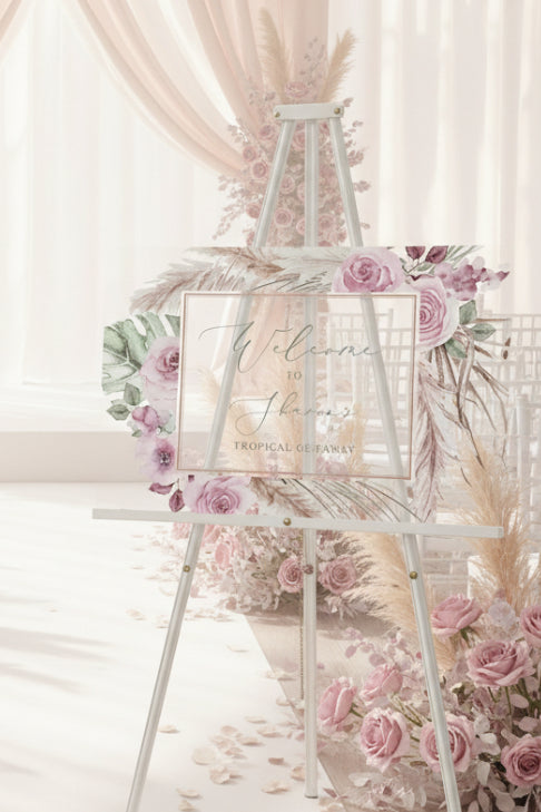 Pink Floral & Pampas Style Welcome Sign