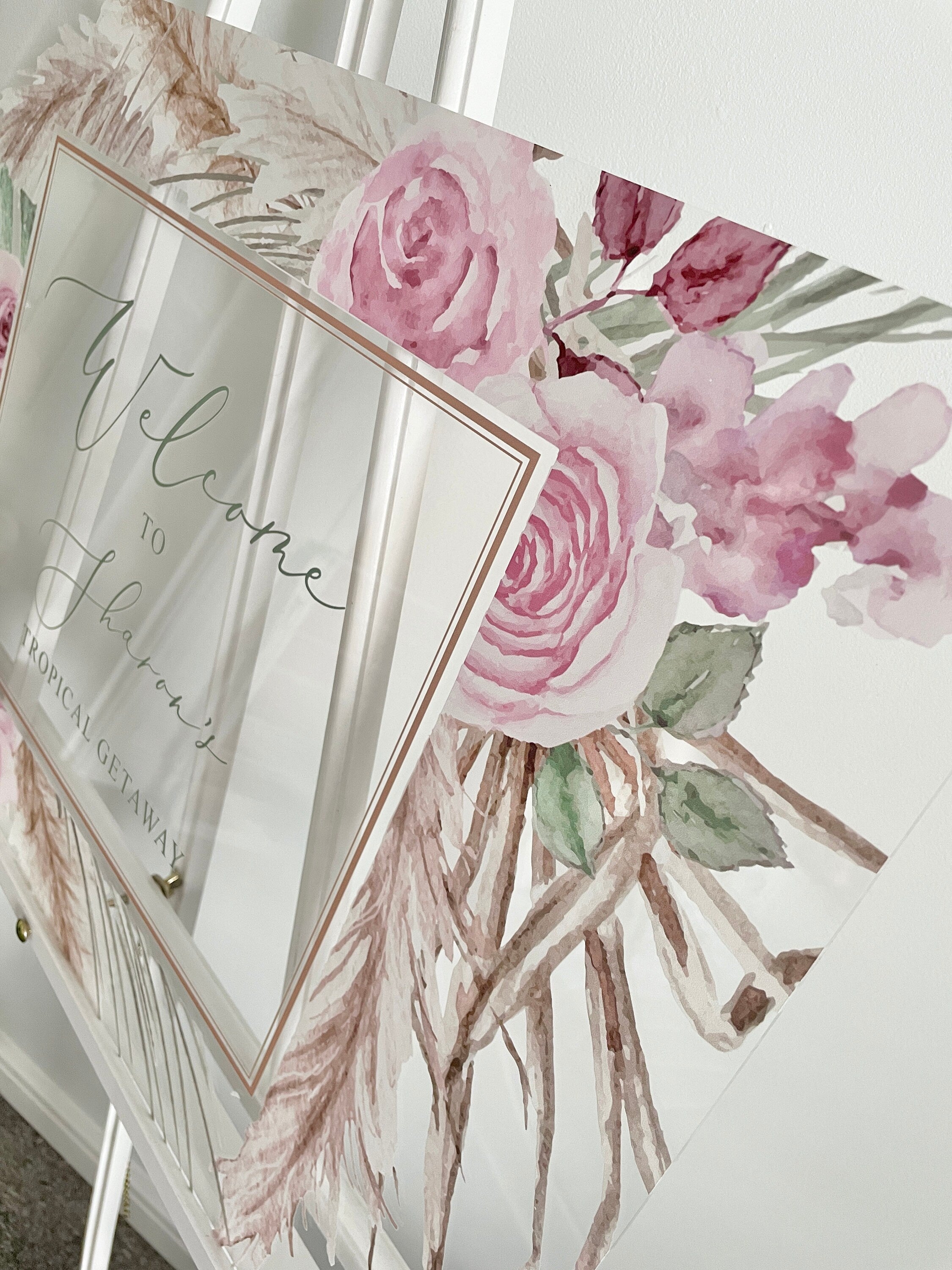 Pink Floral & Pampas Style Welcome Sign