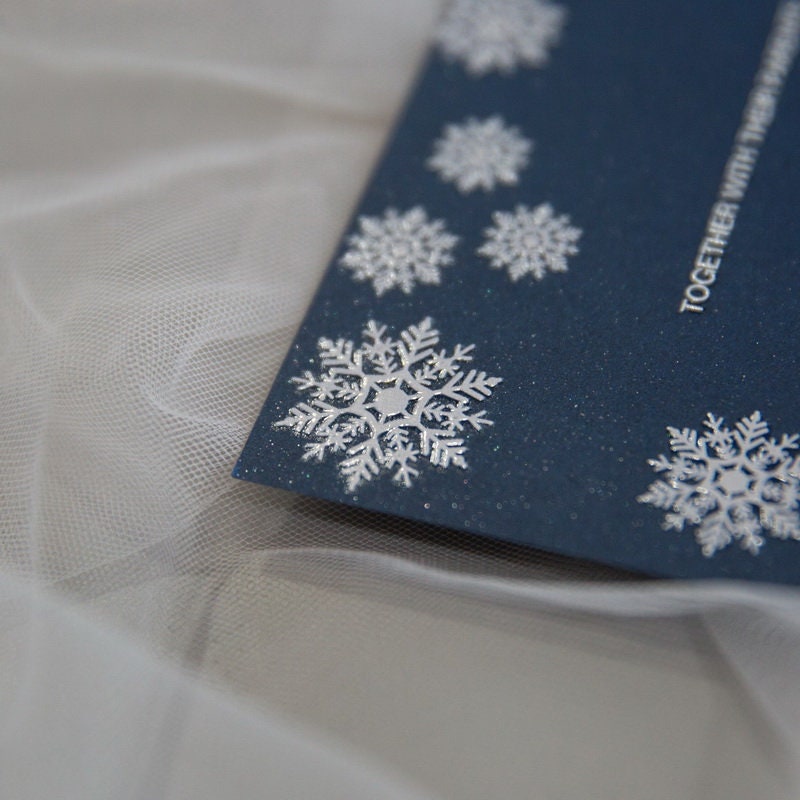 Snowflake UV Printed Wedding Invitation, Winter Wedding
