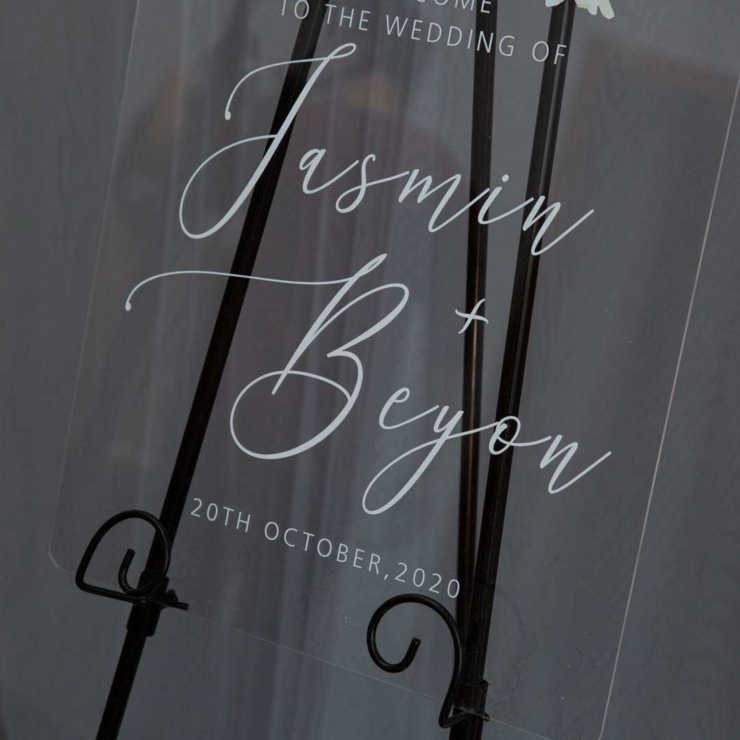 Blush Floral Acrylic Wedding Welcome Sign, Personalized Perspex Reception Decor